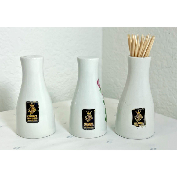 Vintage FRANCO POZZI Ceramic Salt & Pepper Shakers Toothpick Holder ITALY - Picture 3 of 6